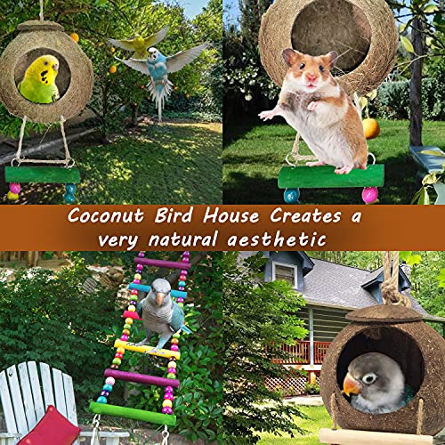 Natural Coconut Hideaway with Ladder Small Bird Parrot Swing Chewing Toys Bird Toys for Parakeets