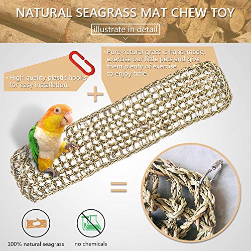 Bird Seagrass Mat,Natural Grass Woven Net Hammock Hanging on Parrot Cage