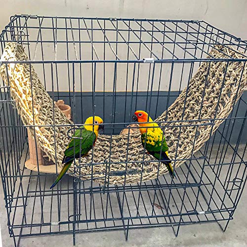 Bird Seagrass Mat,Natural Grass Woven Net Hammock Hanging on Parrot Cage