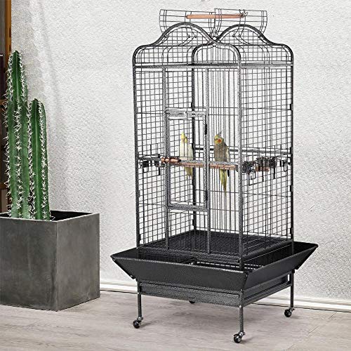 Topeakmart Extra Large Parrot Bird Cage Mini Macaw Cockatoo Cockatiels African Grey Bird Cage with Open Play Top